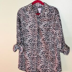 Chico's Leopard Print Button Down Shirt - Black and Cream